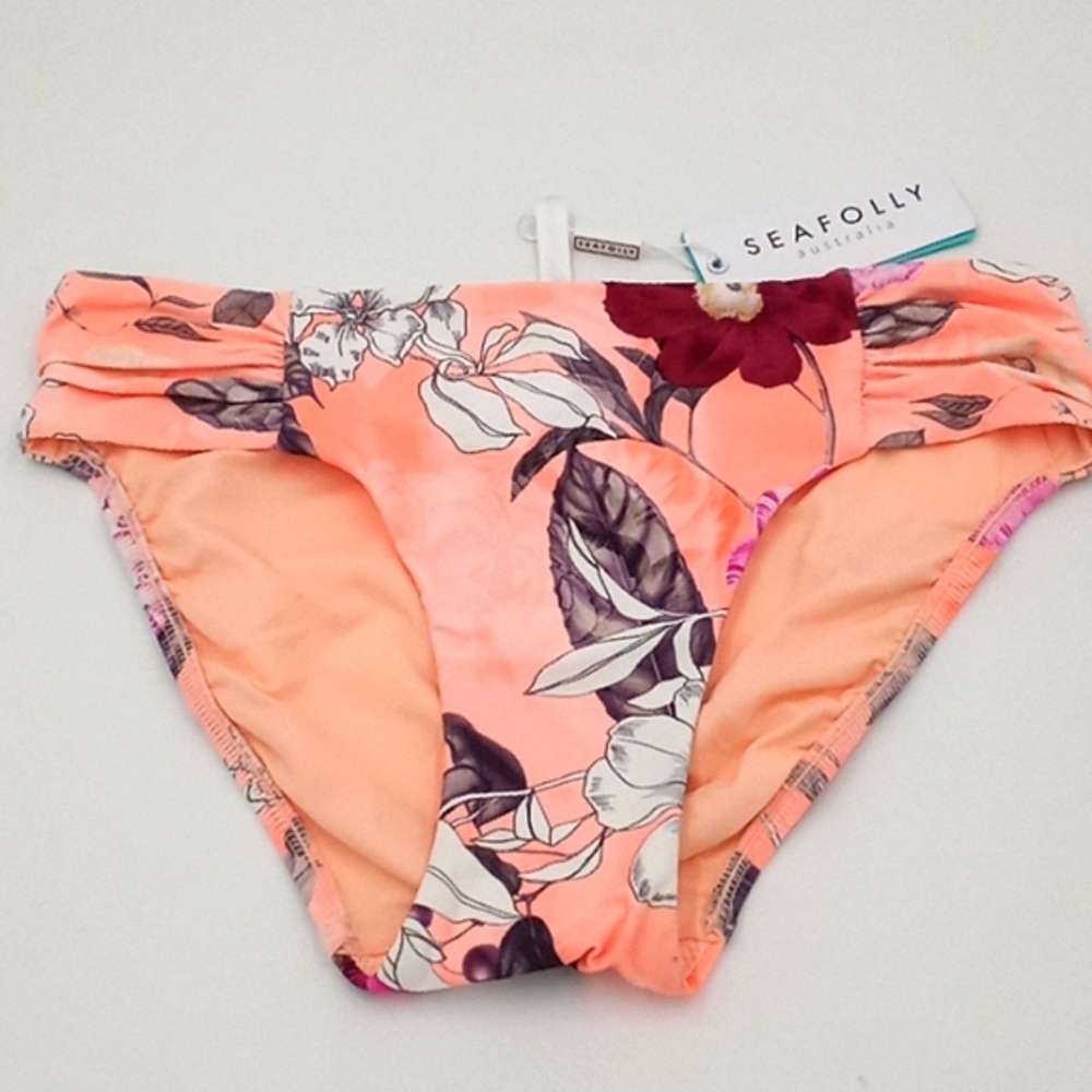 Seafolly Modern Love Ruched Side Retro‎ Bikini Bottom Peach